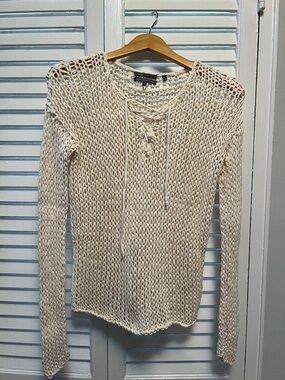 Vince Women Cream Open-Knit Lace-Up Sweater size Small